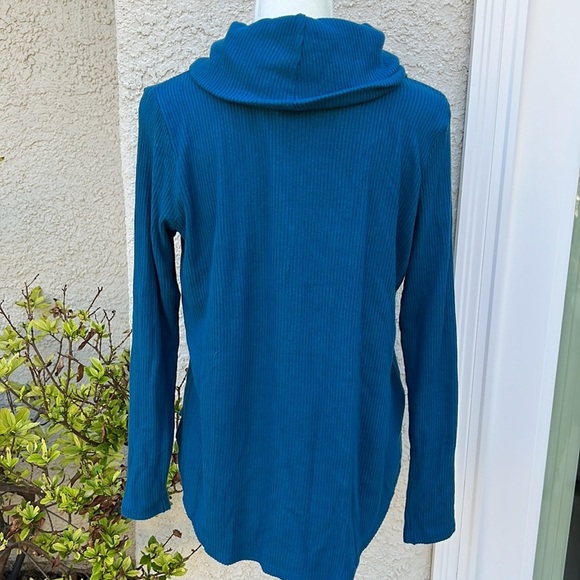💚LOFT Green Teal Cowl Neck Turtleneck Tunic Sweater Size S - Picture 4 of 8